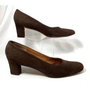 Rinaldi Suede Pumps Womens 10 Brown Covered Block Heel Round Toe Quiet‎ Luxury